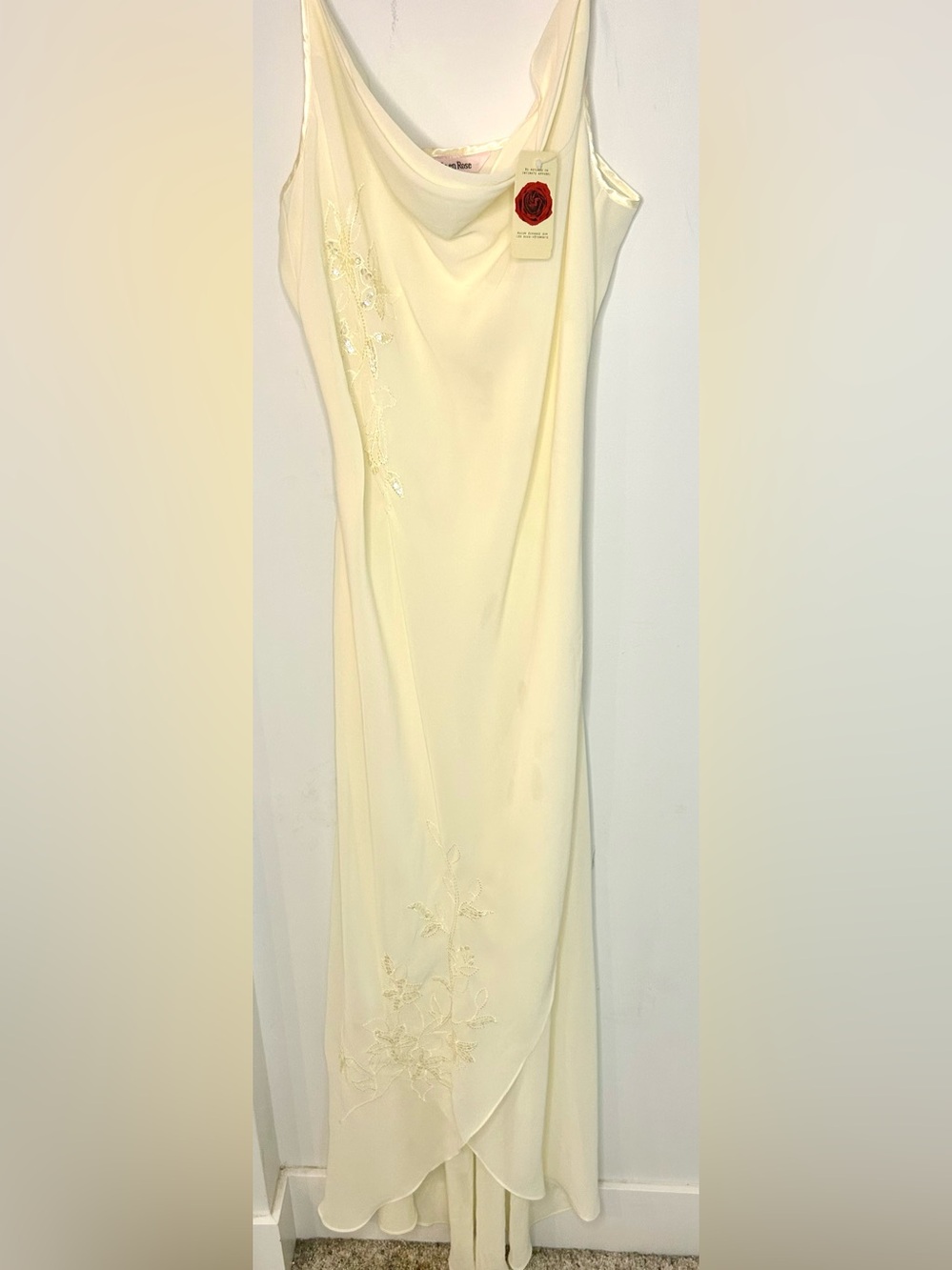 La Vie En Rose Cream Slip Dress with Floral Embroidery